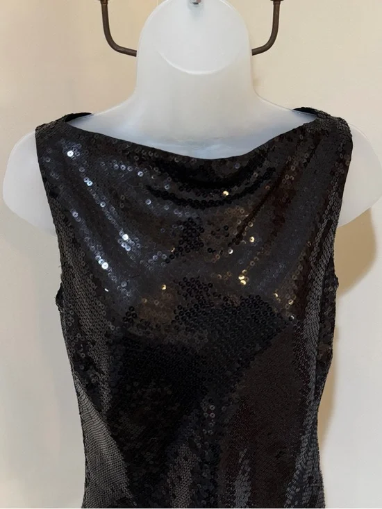 NEW BEAUTIFUL ANN TAYLOR BLACK SEQUIN BOAT NECKLINE SLEEVELESS TOP SIZE 0 - Picture 4 of 16